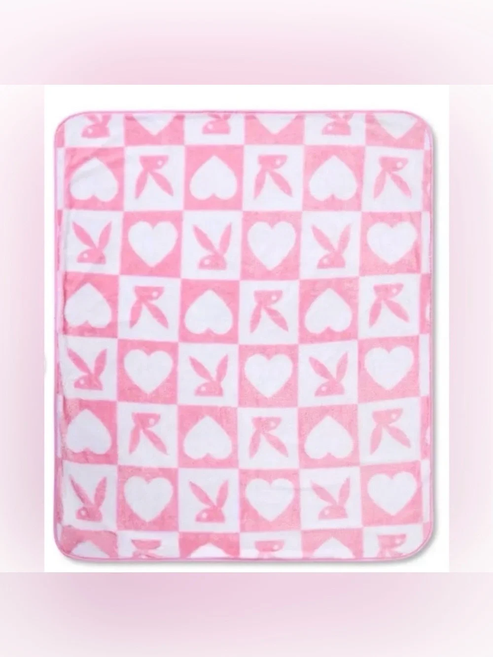 PLAYBOY Reversible Lite Pink Heart Throw Blanket- NWT